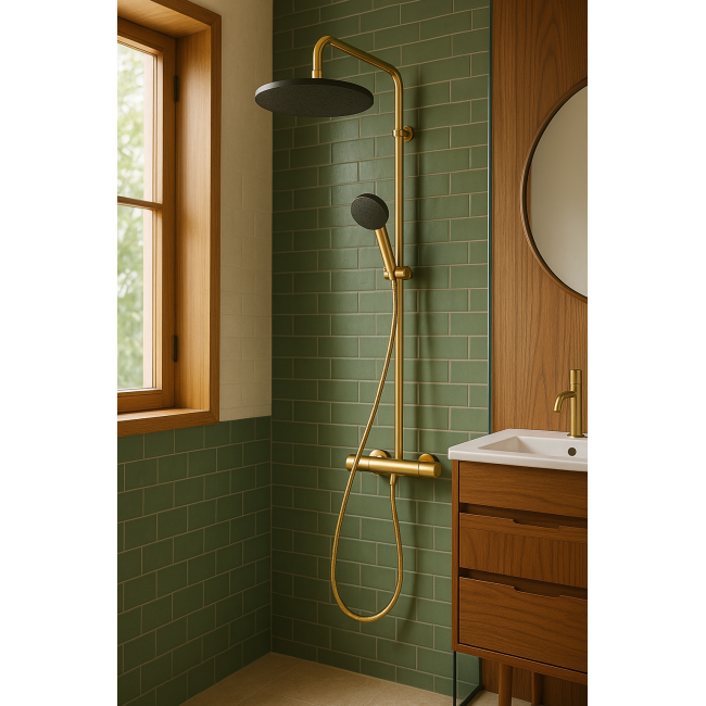 Душевая система hansgrohe Raindance Alive S Puro 300 1jet EcoSmart 24593990, с термостатом Ecostat Element, золото