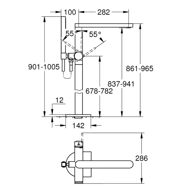 Grohe Plus Смеситель однорычажный для ванны, напольный монтаж (23846003)
