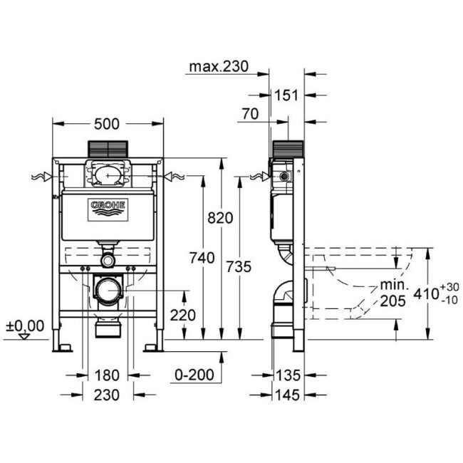 Grohe Rapid SL Комплект для унитаза 2-в-1, монтажная высота 0.82 м (38948000)
