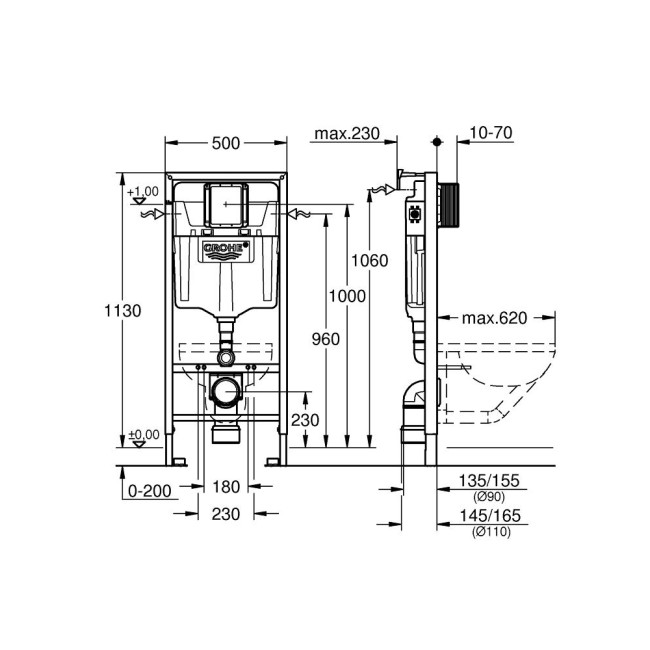 Grohe Rapid SL инсталляция для унитаза, монтажная высота 1.13 м (38536001)