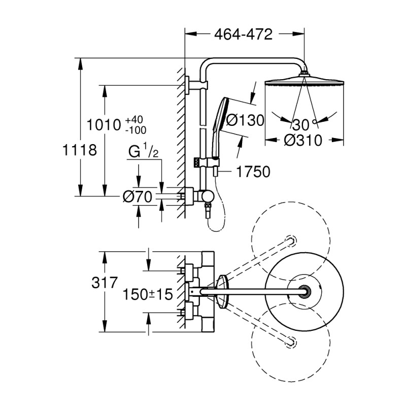 Grohe Rainshower Smartactive 310 Душевая система с термостатом для настенного монтажа (26647000)
