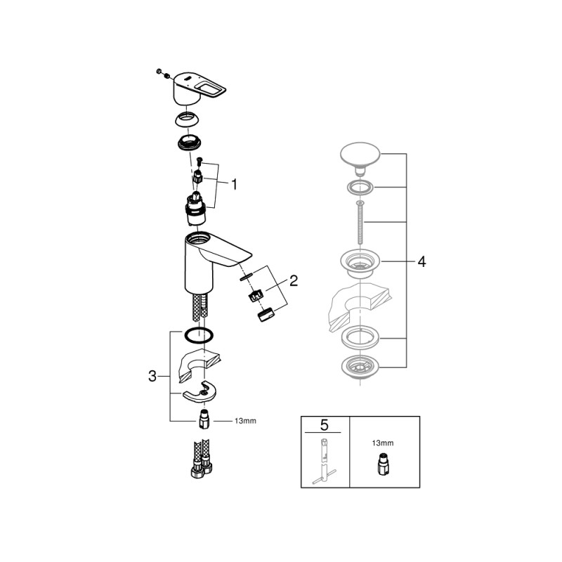 Grohe BauLoop New Смеситель однорычажный для раковины S-Size без донного клапана (23337001)