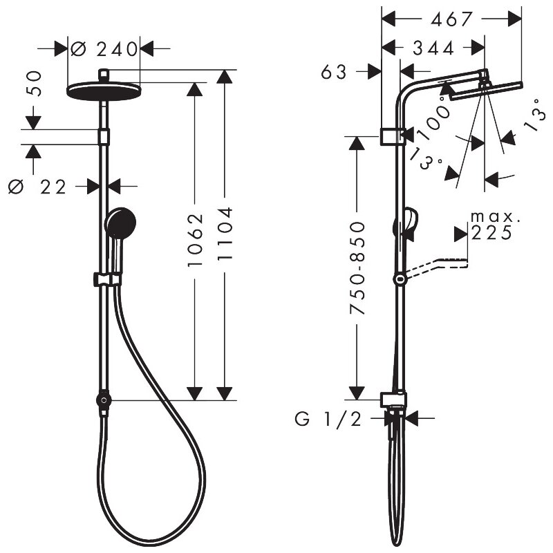 Душевая система hansgrohe Activera S 240 1jet EcoSmart Reno Varia 28074670, черный матовый