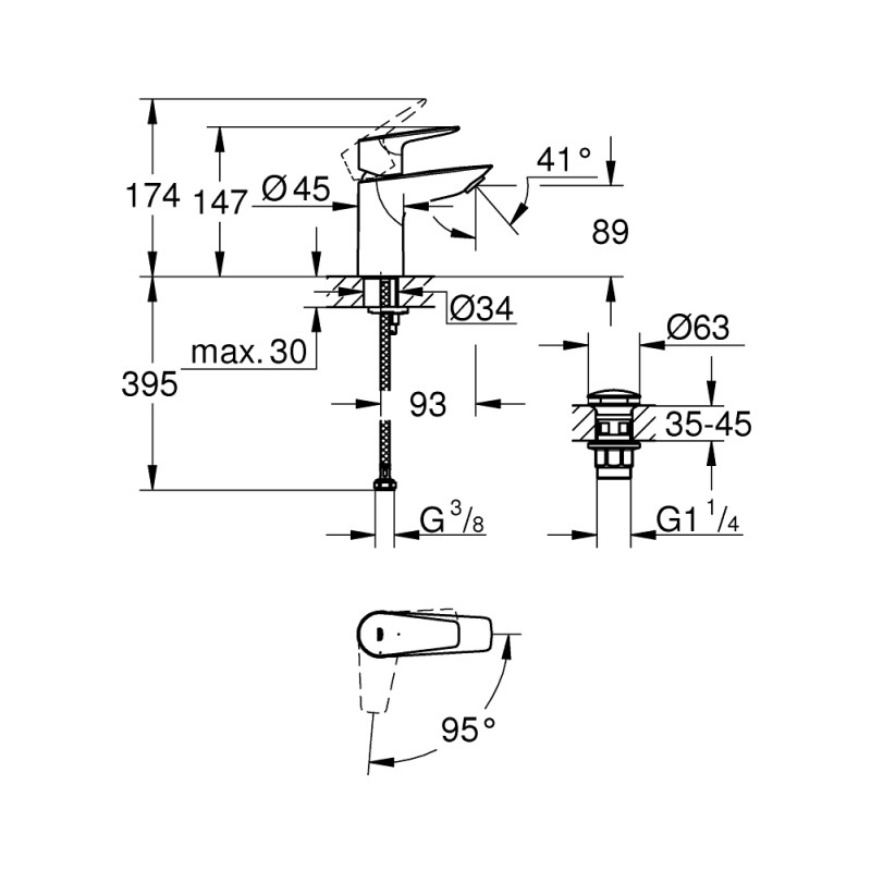 Grohe QuickFix StartEdge Смеситель однорычажный для раковины S-Size (23900001)