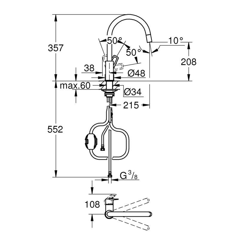 Grohe BauLoop New Смеситель однорычажный для кухни (30543000)