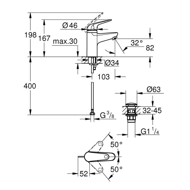 Grohe Swift Одноважільний змішувач для раковини 3/8" S-розміру (24319001)