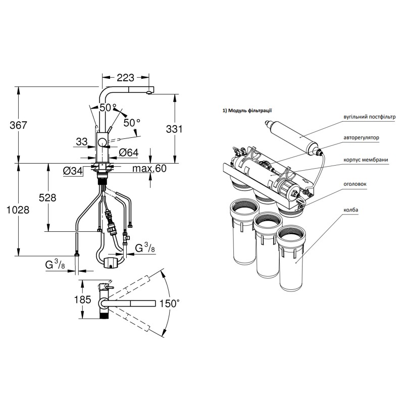 Grohe Blue Pure Minta смесителя для кухни с фильтром обратного осмоса Ecosoft Standart (MO55030601)