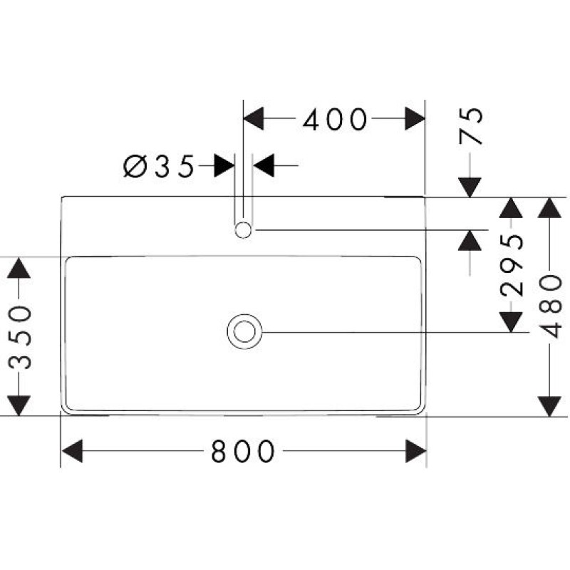 Умывальник 800/480 Xelu Q с отверстием под смеситель, без перелива, 60318450