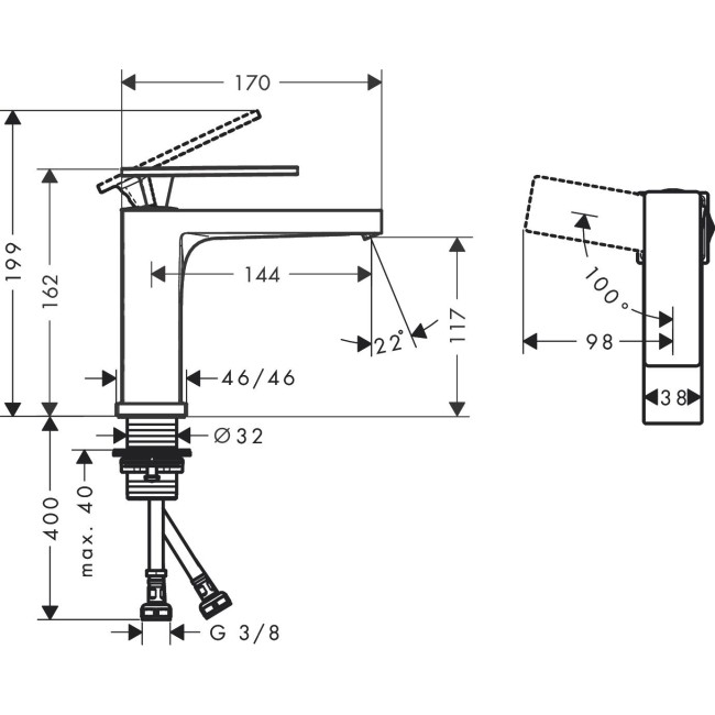 Смеситель hansgrohe Tecturis E CoolStart для раковины без донного клапана 73016000 хром