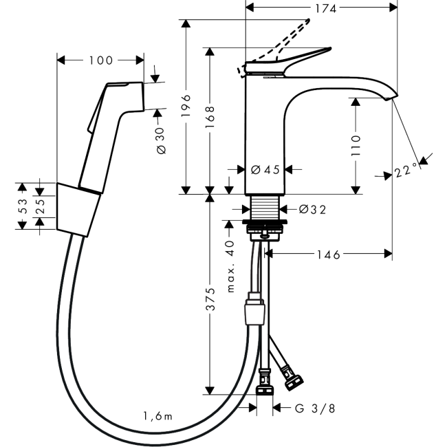 Смеситель hansgrohe Vivenis для раковины с гигиеническим душем бронза матовый 75210140