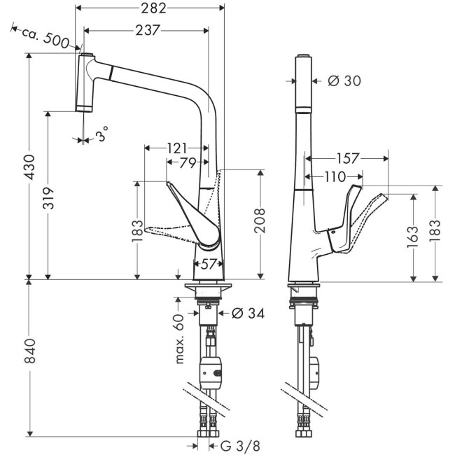 Смеситель hansgrohe Metris для кухонной мойки 14820000 хром