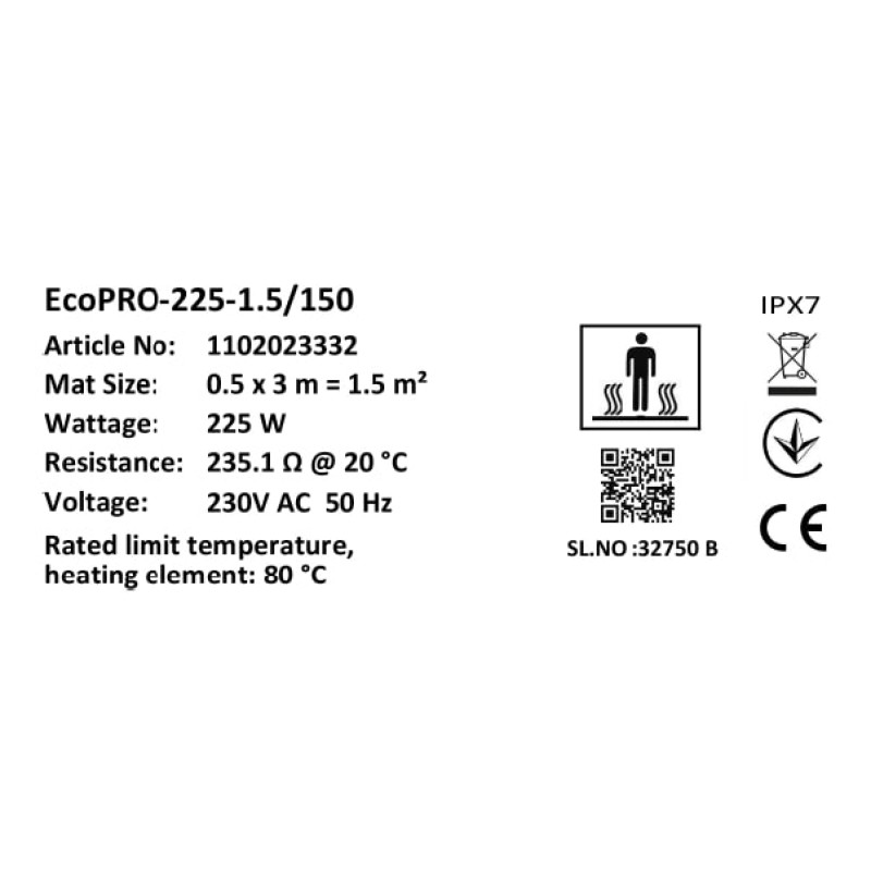 Комплект-Мат нагревательный Warmstad Max EcoPRO-225-1.5/150 W/m2 с терморегулятором RTP