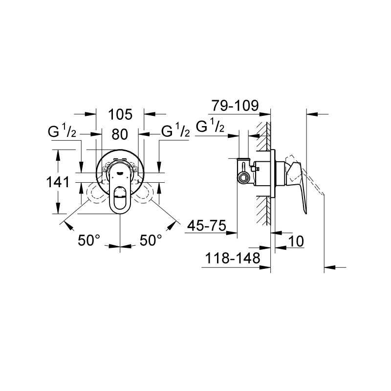 Grohe BauLoop Однорычажный смеситель для душа с внутренней частью (29042000)