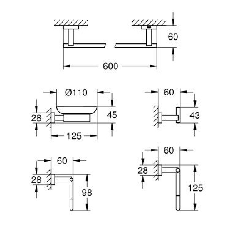 Grohe Essentials Cube Набор аксессуаров 5 в 1 (40758001)