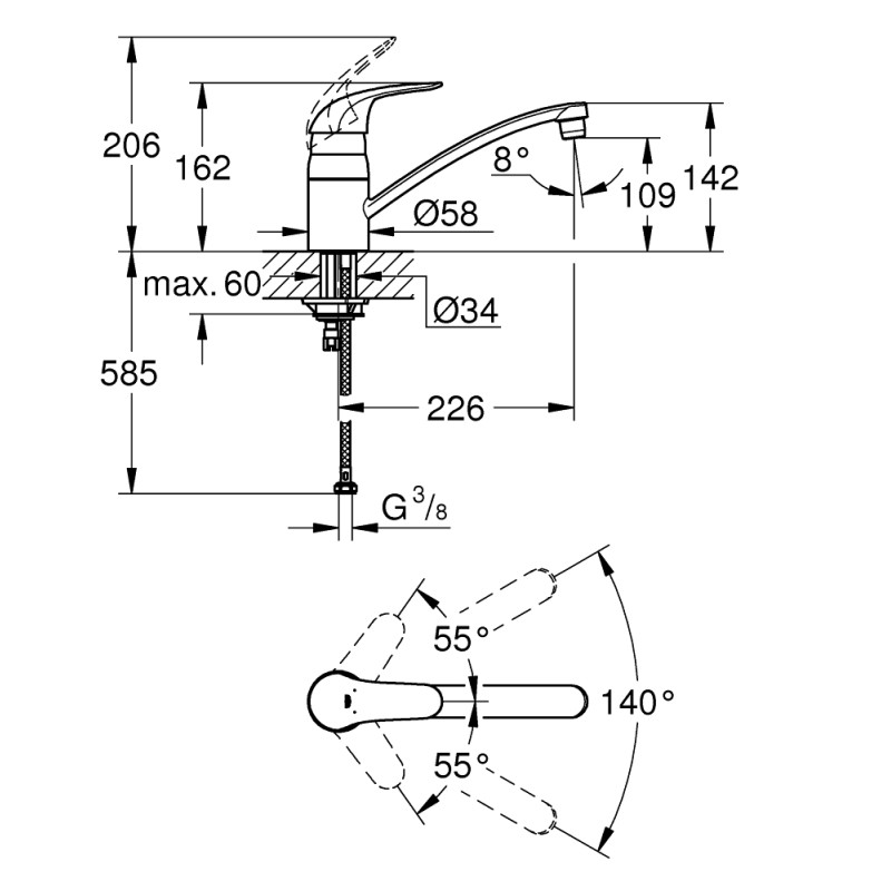 Grohe Euroeco Смеситель однорычажный для мойки (32750000)