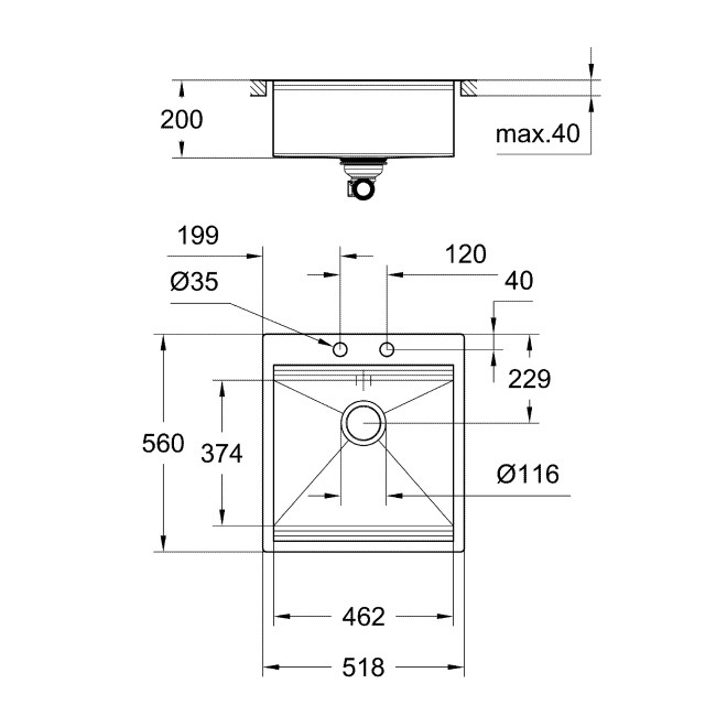 Grohe Мойка для кухни 518 x 560 мм, 1 чаша, матовая, в уровень со столешницей (31583SD0)