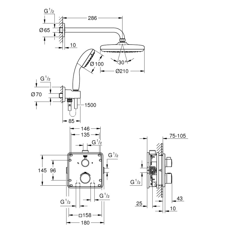 Grohe Grohtherm Душевой комплект с системой Tempesta 210 (34729000)
