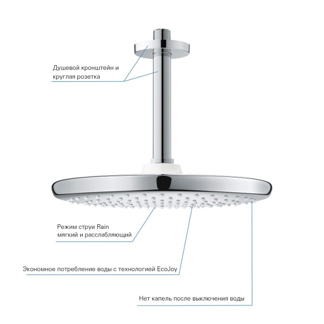 Grohe tempesta 250 верхній душ з кронштейном до стелі з WaterSaving (26669000

)