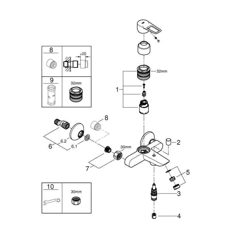 Grohe BauLoop New Смеситель однорычажный для ванны (23602001)