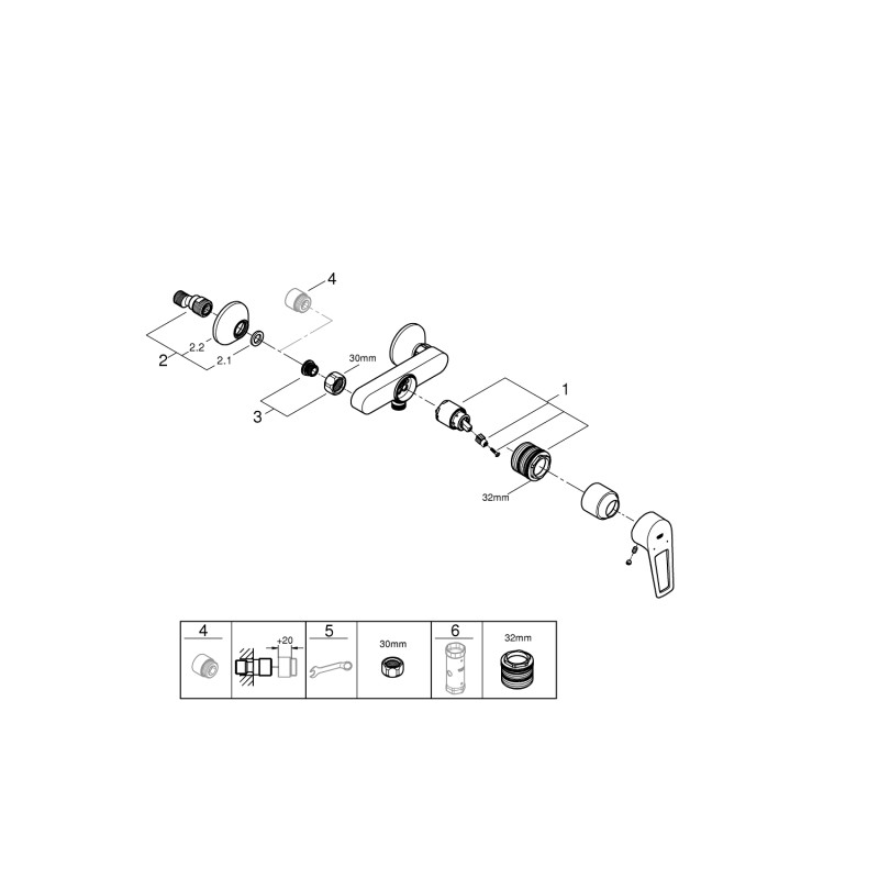 Grohe BauLoop New Однорычажный смеситель для душа (23634001) Grohe BauLoop New Однорычажный смеситель для душа (23634001)
