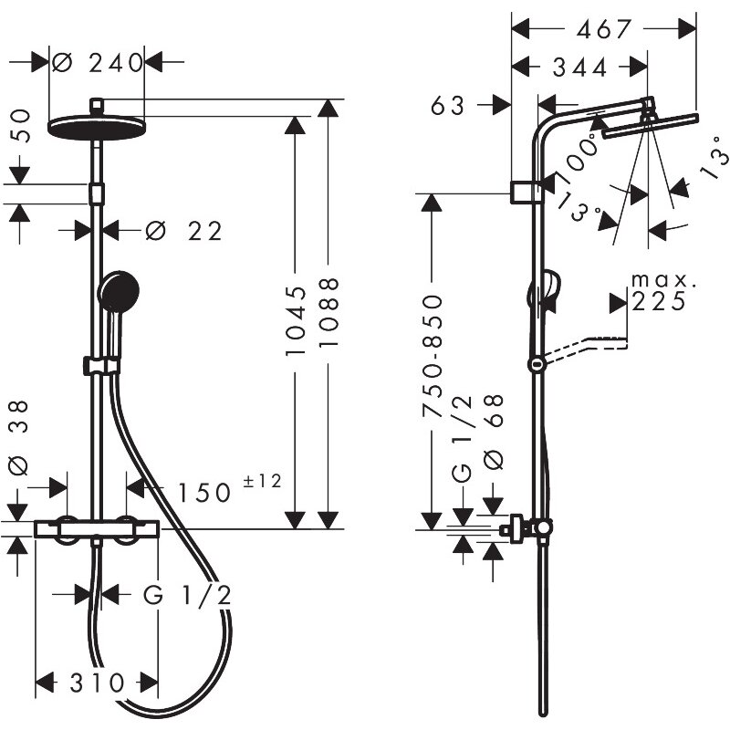 Душевая система hansgrohe Activera S 240 1jet EcoSmart 28078000, с термостатом Ecostat Fine Varia, хром