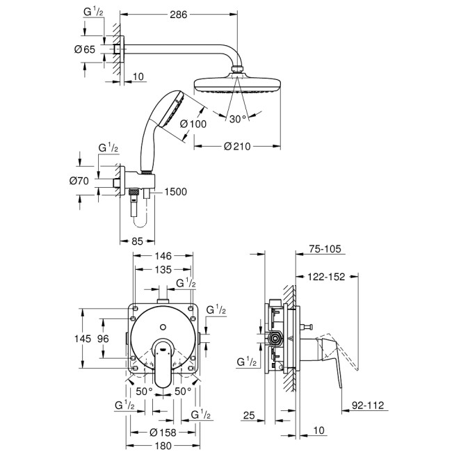 Grohe Eurosmart Cosmopolitan Душовий комплект із системою Tempesta 210 (25219001)