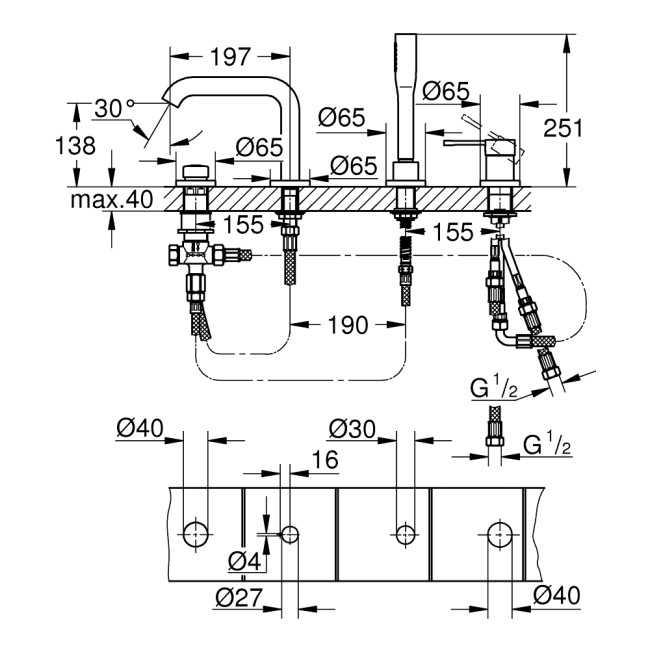 Grohe Essence Одноважільний змішувач для ванни на 4 отвори (25251DC1)