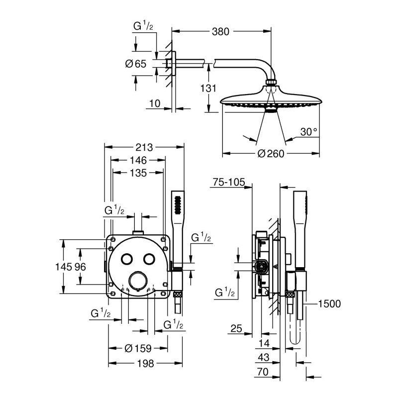 Grohe QuickFix Precision SmartControl Прихованная душевая система с Vitalio Joy 260 (34878000)