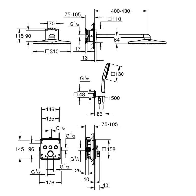 Grohe Grohtherm SmartControl Душевой комплект Rainshower SmartActive 310 Cube (34864000)