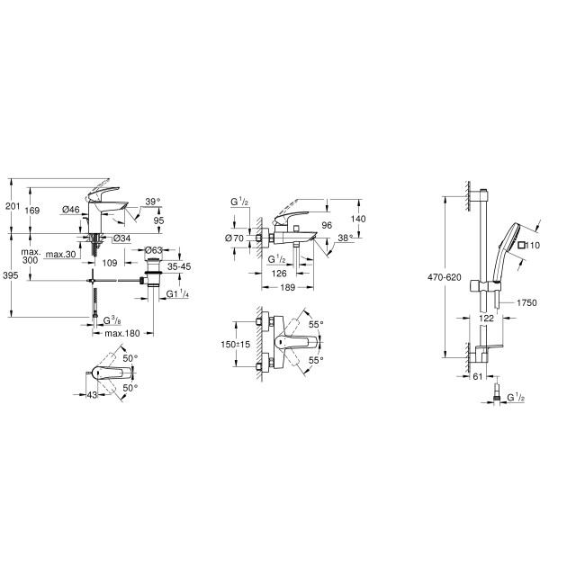 Grohe Комплект смесителей Eurosmart 3 в 1 для ванной (UA123238S3
)