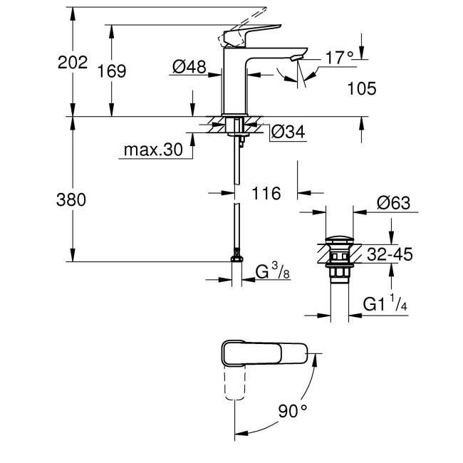 Grohe Cubeo Одноважільний змішувач для раковини M-розміру (1017570000)