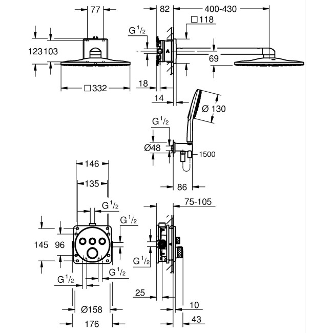 Grohe Прихована душова система з Rainshower SmartActive 310 (34863DC0)