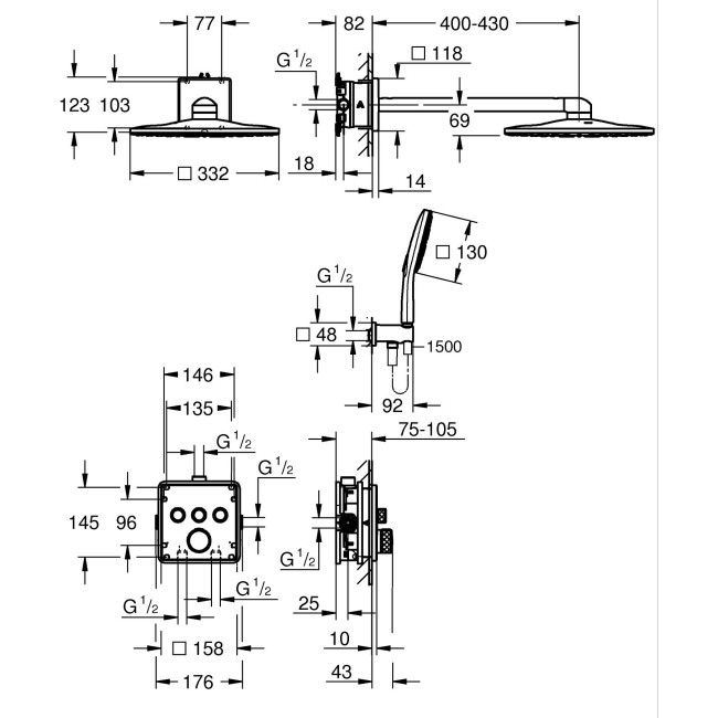 Grohe Grohtherm SmartControl Прихована душова система з Rainshower SmartActive 310 Cube (34864AL0)