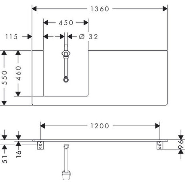 Консоль 1360/550 Xelu Q з вирізом зліва для встановлення накладної раковини, 54097910 Diamond Matt Grey
