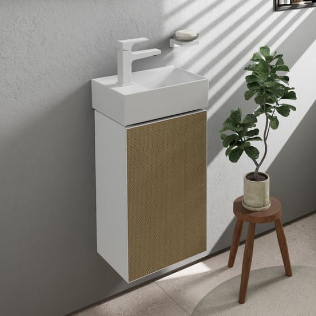 Тумба Xevolos E 340/245, дверная петля слева, 54166390 Matt White / Patterned Bronze