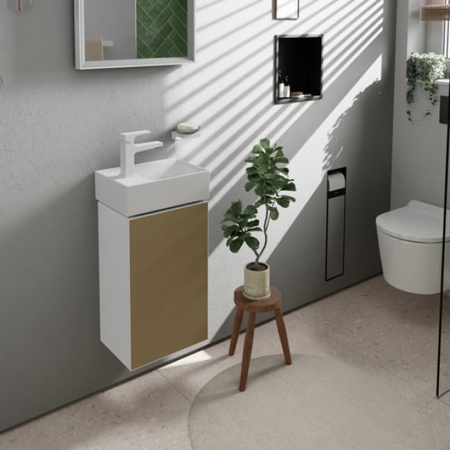 Тумба Xevolos E 340/245, дверная петля слева, 54166390 Matt White / Patterned Bronze