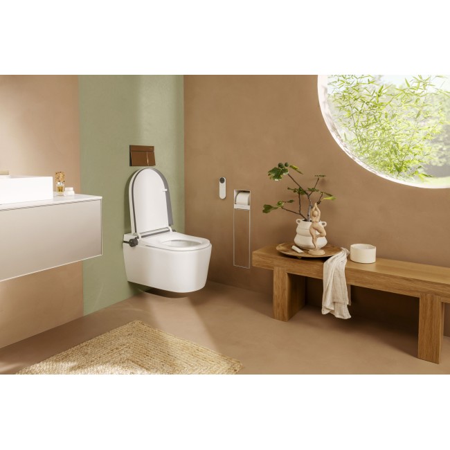 Встроенный держатель для туалетной бумаги с ершиком и дверцей под облицовку плиткой XtraStoris Rock, 56062700 белый матовый