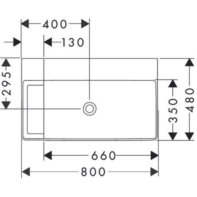 Накладна раковина 800/480 Xelu Q з поличкою ліворуч, без отвору під змішувач, без переливу, 61035450 з покриттям SmartClean