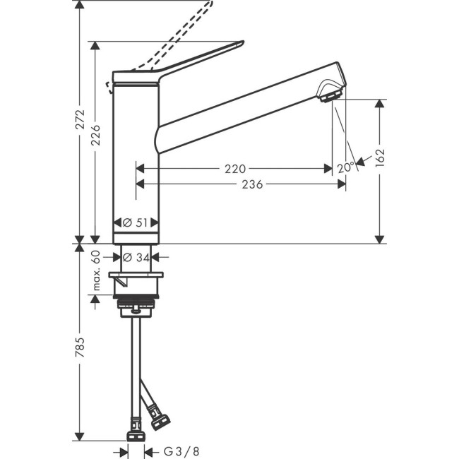 Змішувач hansgrohe Zesis M33 для кухонної мийки з установкою перед вікном, хром 74805000