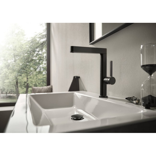 Змішувач hansgrohe Finoris для раковини зі зливним гарнітуром, чорний матовий хром 76060340