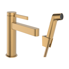 Змішувач hansgrohe Finoris для раковини зі зливним набором, з гігієнічним душем бронза матовий 76210140