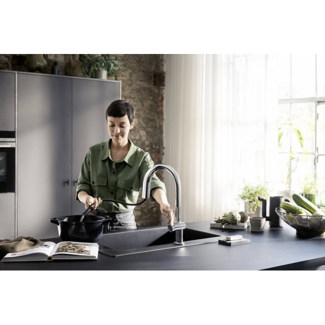 Змішувач hansgrohe Aqittura M91 SodaSystem 210 для кухонної мийки, хром 76836000