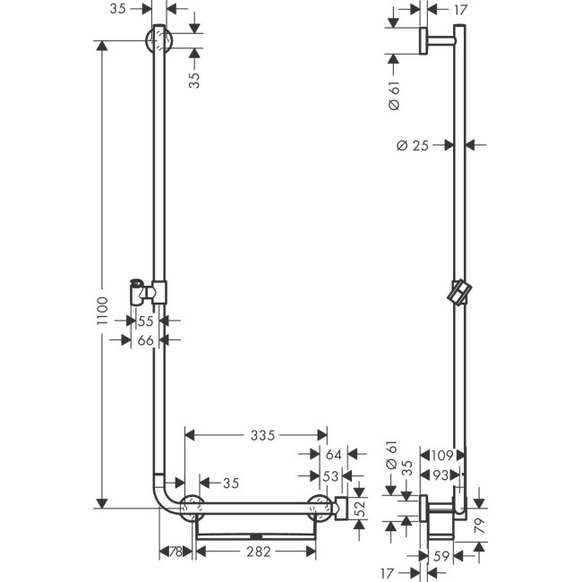 Штанга для душу hansgrohe Unica 110 см, лівостороння 26403400