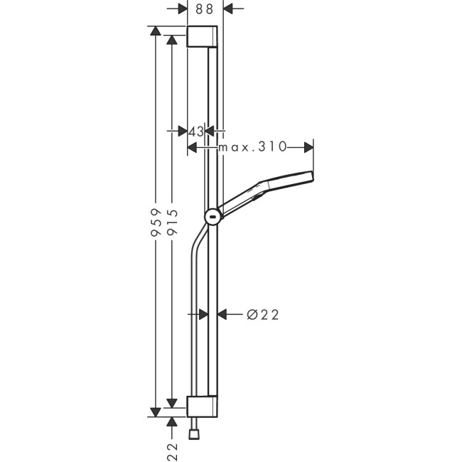 Душевой набор hansgrohe Rainfinity S Puro EcoSmart со штангой 90 см 28744670 черный матовый