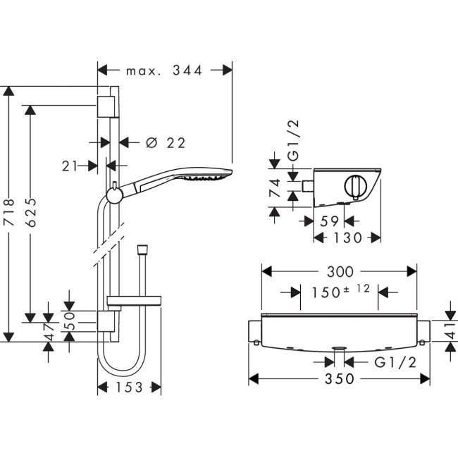 Душевой набор hansgrohe Ecostat Select/Raindance Select S 150 3jet/Combi 150 27036000 хром