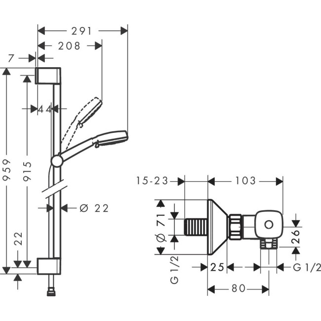 Душовий набір Crometta 100 Vario/Ecostat Universal Combi 0,9 м, білий/хром 27031400