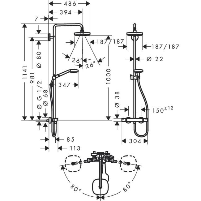 Душова система hansgrohe Croma Select E 180 з термостатом 27256400 білий/хром