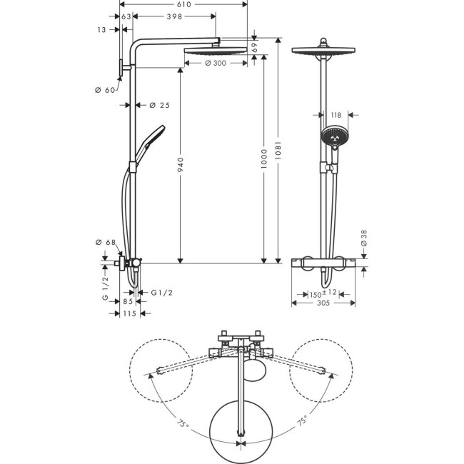 Душова система hansgrohe Raindance Select S S300 2jet Showerpipe с термостатом 27133000 хром