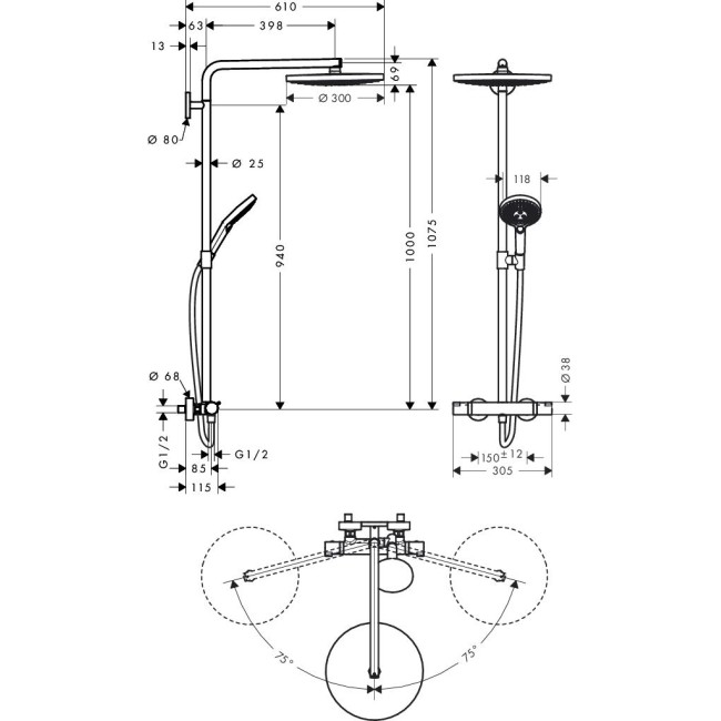 Душова система hansgrohe Raindance Select S S300 2jet Showerpipe с термостатом 27133400 білий/хром