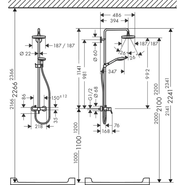 Душова система hansgrohe Croma Select E з змішувачем 180 27258400 білий/хром